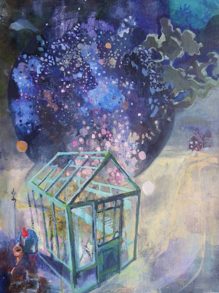 Painting by Pen Reid, "Detail of Night Gardener"